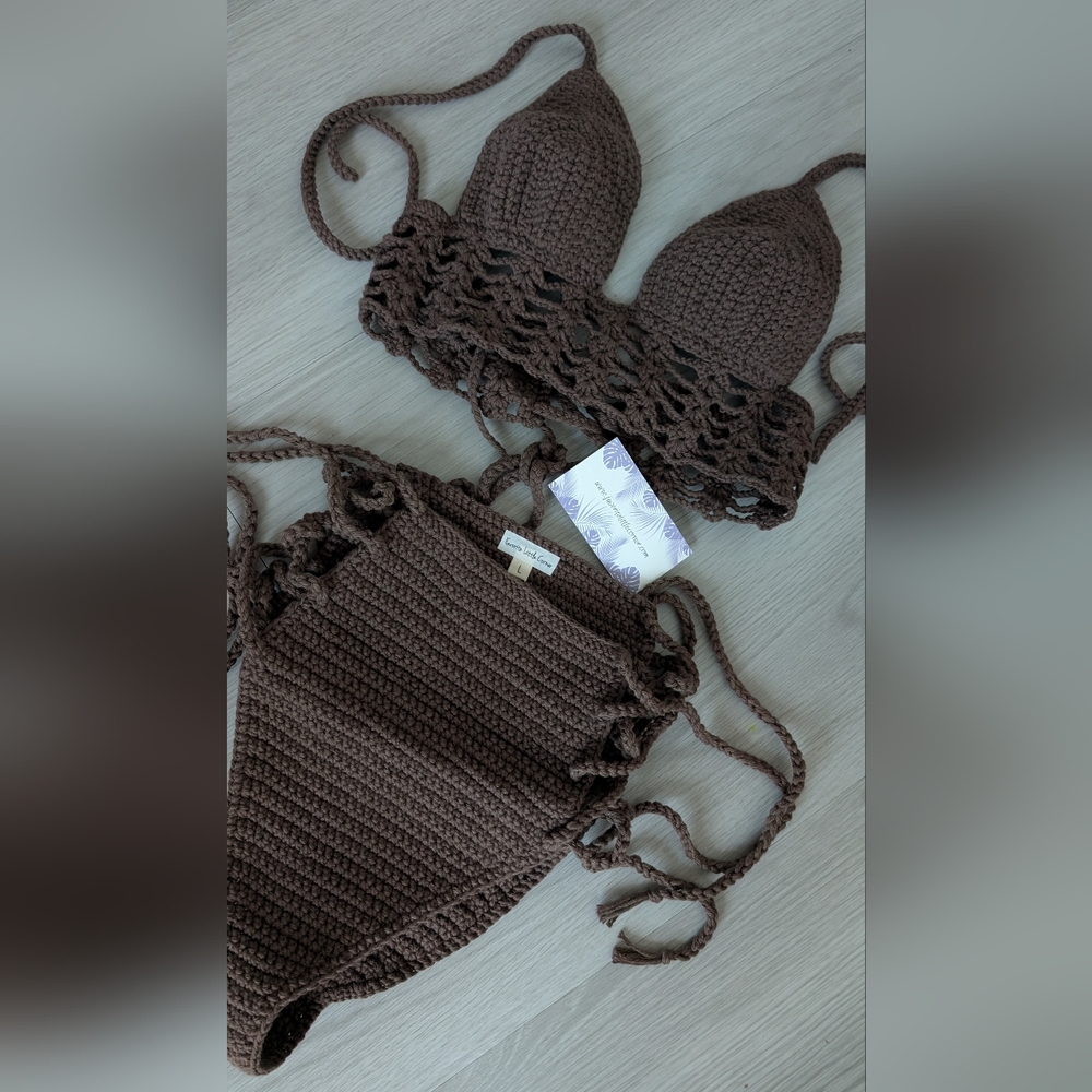 NWT Favorite Little Corner Crochet Brown Bikini